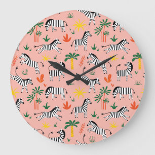 Cartoon Zebras Funny Seamless Muster Große Wanduhr