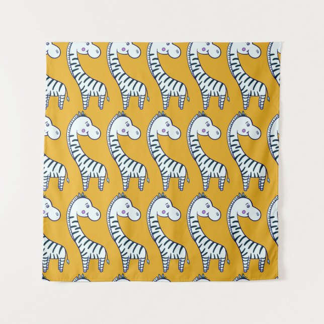 Cartoon zebras: gelbes Hintergrundmuster. Wandteppich (Vorderseite)
