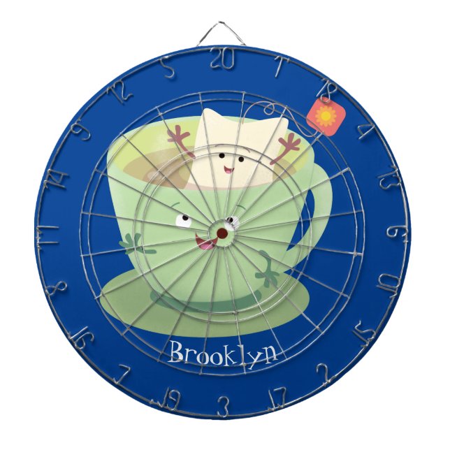 Cartoon-Zeichen für den niedlichen Teebag-Becher S Dartscheibe (vorne)