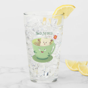 Cartoon-Zeichen für den niedlichen Teebag-Becher S Glas