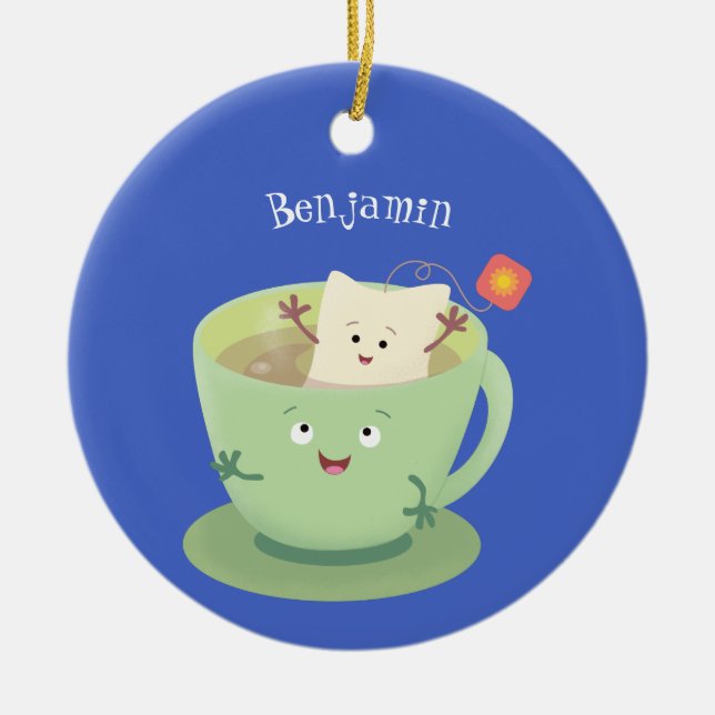 Cartoon-Zeichen für den niedlichen Teebag-Becher S Keramik Ornament (Vorne)