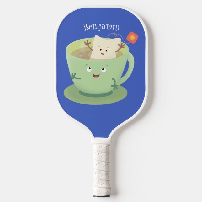Cartoon-Zeichen für den niedlichen Teebag-Becher S Pickleball Schläger (Vorderseite)