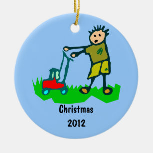 Cartoon Zeichne Mann Rasenmähen Keramik Ornament