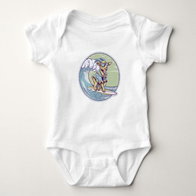 Cartoon-Ziege auf einem Surfbrett Baby Strampler (Vorderseite)