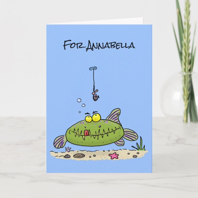 Cartoon zum Fischen von frischem Fett mit hungrige Karte (Vorderseite)