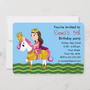 Cartoon zum Geburtstag von Prinzessin und Pony Einladung