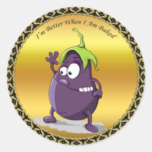 Cartoonaubergine mit dem grünen Haar der großen Runder Aufkleber