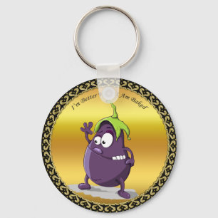 Cartoonaubergine mit dem grünen Haar der großen Schlüsselanhänger