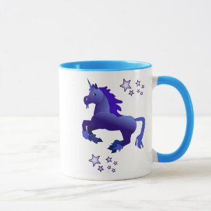 Cartoonblauer Unicorn und Stern-Tasse Tasse