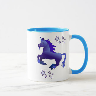 Cartoonblauer Unicorn und Stern-Tasse Tasse