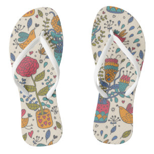 Cartoonblumenmuster mit Vögeln 2 Flip Flops