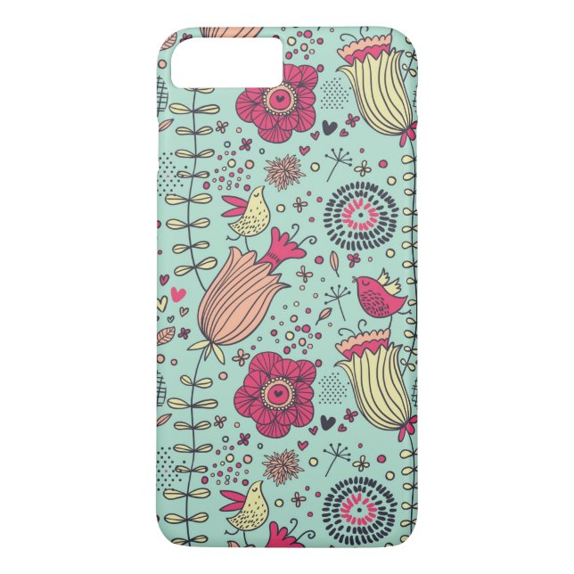 Cartoonblumenmuster mit Vögeln Case-Mate iPhone Hülle (Rückseite)