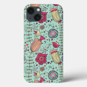 Cartoonblumenmuster mit Vögeln Case-Mate iPhone Hülle