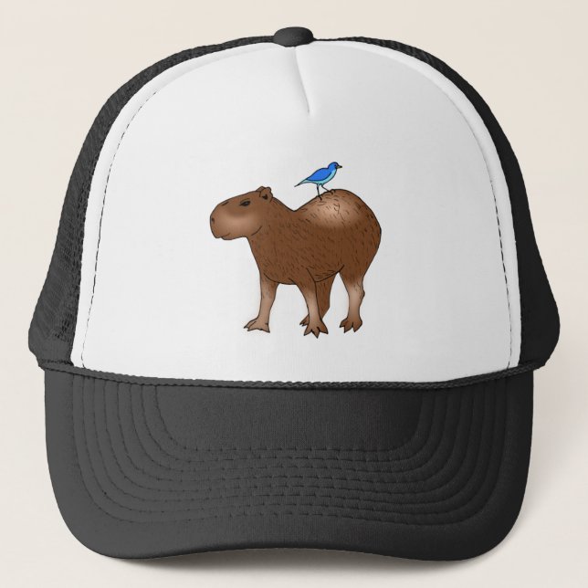 CartoonCapybara mit blauem Vogel auf seiner Truckerkappe (Vorderseite)