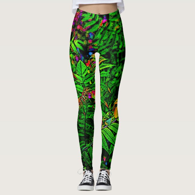 Cartooned Fern Leaf Jungle Leggin Print Leggings (Vorderseite)