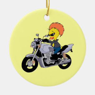 Cartoonente auf einem coolen Motorrad Keramikornament