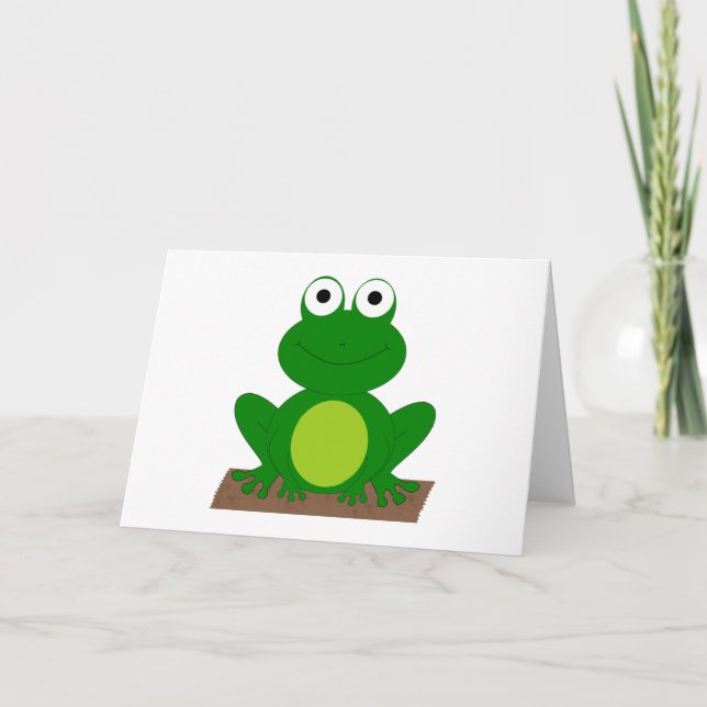 Cartoonfrosch auf einem Klotz Karte (Vorderseite)