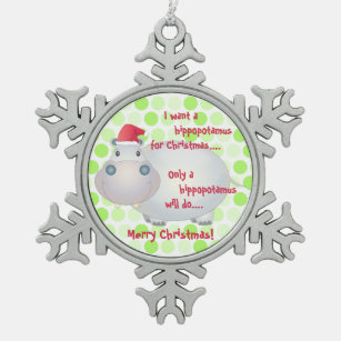 Cartoonhippopotamus-Weihnachten (Weihnachten) Schneeflocken Zinn-Ornament