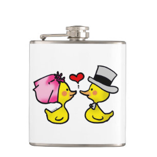 Cartoonhochzeit duckt Paare Flachmann
