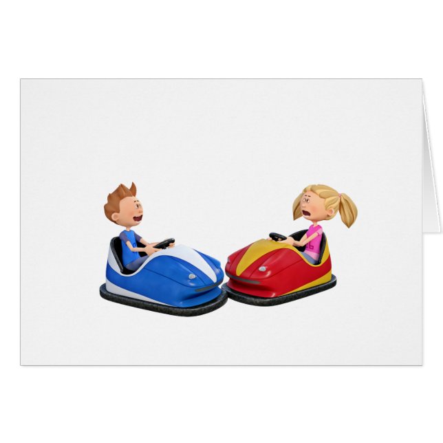 Cartoonjunge und -mädchen in den Boxautos (Vorderseite (Horizontal))