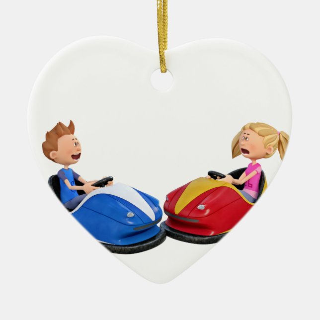 Cartoonjunge und -mädchen in den Boxautos Keramikornament (Vorne)