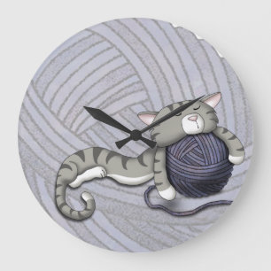 CartoonKitty mit Ball des Garns Große Wanduhr