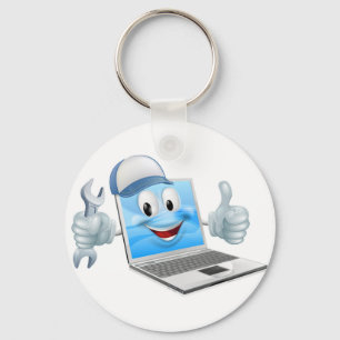 CartoonLaptop-Computer Reparaturmaskottchen Schlüsselanhänger