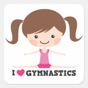 Cartoonmädchen der Gymnastik der Liebe I Quadratischer Aufkleber