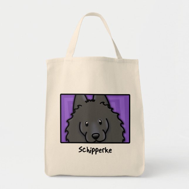 Cartoonquadratischer Schipperke Tragetasche (Vorne)