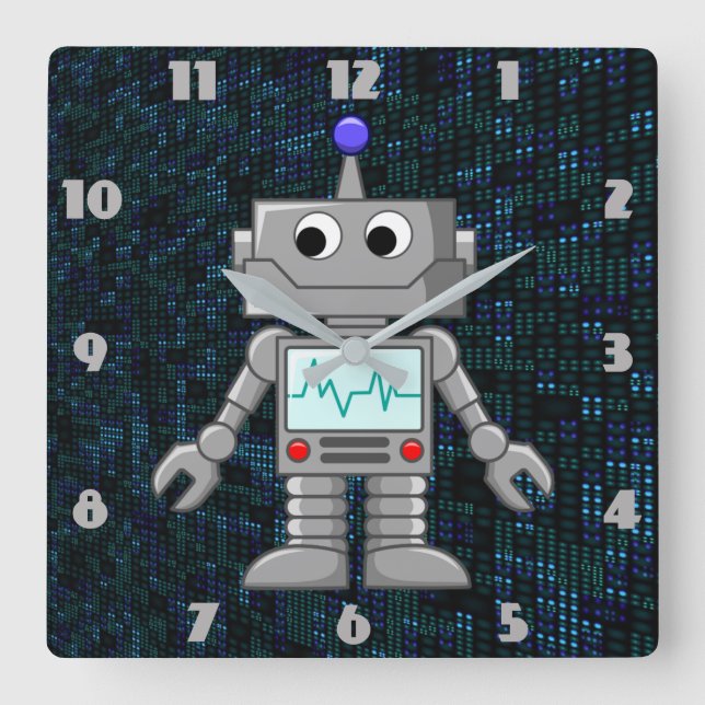 Cartoonroboteruhr Quadratische Wanduhr (Vorderseite)