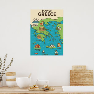 Cartoonsche Karte von Griechenland – Illustrierte Poster