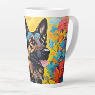 Cartoonscher Deutscher Schäferhund auf einer Garte Milchtasse