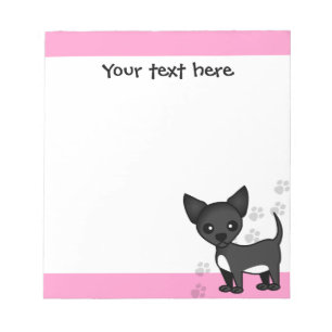 Cartoonschwarzer Chihuahua-Rosa-Tatzen-Druck Notizblock