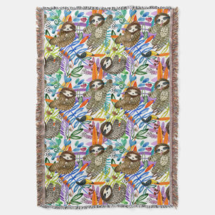 CartoonWatercolorsloth-Muster Decke