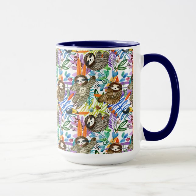 CartoonWatercolorsloth-Muster Tasse (Rechts)