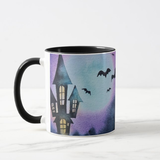 Cartoony Spuk House Full Moon Halloween Tasse (Links)