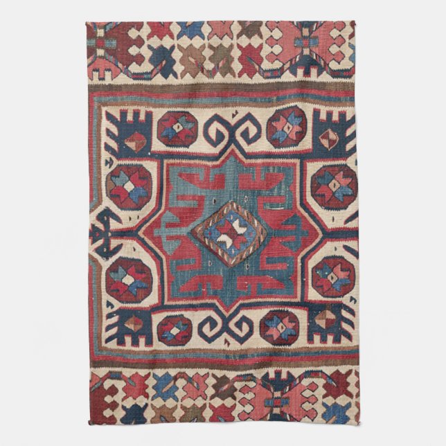 Cartouche Star: Farbiges Rotes Blau des 19. Jahrhu Geschirrtuch (Vertikal)