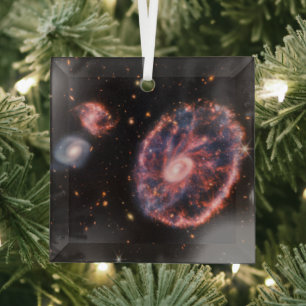 Cartwheel Galaxy, James Webb Space Telescope Ornament Aus Glas