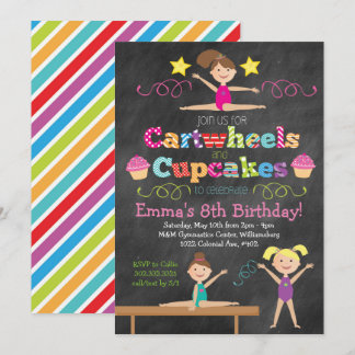Cartwheels & Cupcakes Chalkboard Gymnastik Party Einladung
