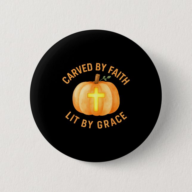 Carved By Faith Lit By Grace Pumpkin Cross Christi Button (Vorderseite)