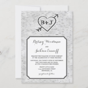 Carved Heart Birch Tree Bark Hochzeitseinladungen Einladung