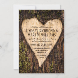 Carved Heart Country Rustic Tree Wedding Einladung