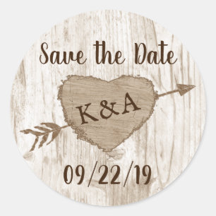 Carved Heart Tree Wedding Save the Date Runder Aufkleber
