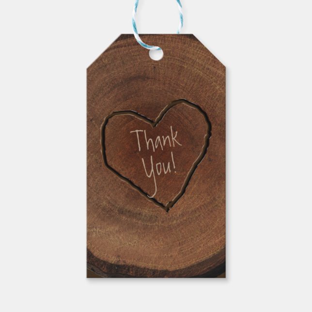 Carved Heart Wood Tree Bark Rustikale Gastgeschenk Geschenkanhänger (Vorderseite)