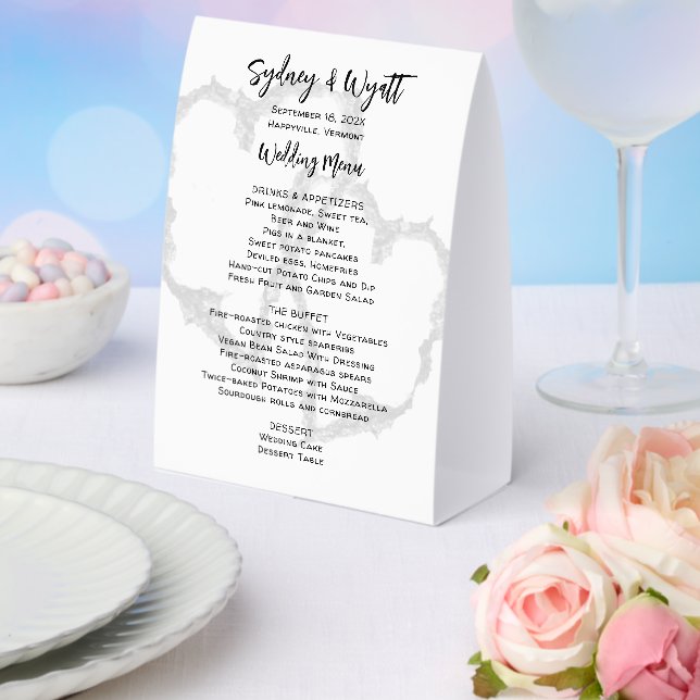 Carved Hearts Standing Wedding Menu Tischaufsteller (In Situ (Hochzeit))