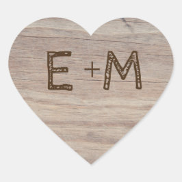 Carved Holz Herz rustikale Initialen Hochzeit Herz-Aufkleber