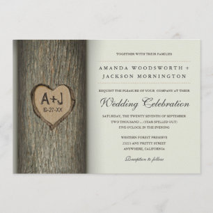 Carved Initials Heart Oak Tree Wedding Einladungen