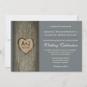 Carved Initials Heart Oak Tree Wedding Einladungen
