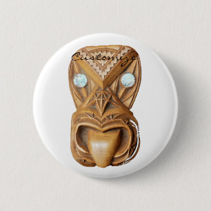 Carved Maori Tiki Face Thunder_Cove Button