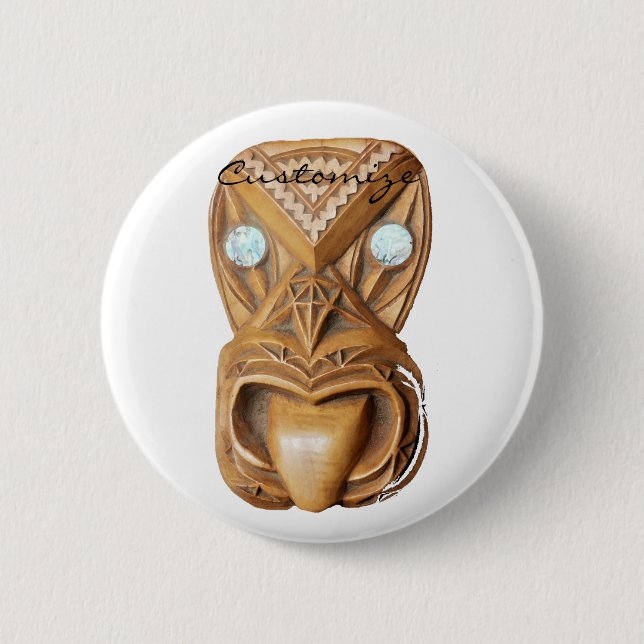 Carved Maori Tiki Face Thunder_Cove Button (Vorderseite)